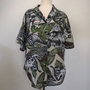 Vintage Remo of California Camp Hawaiian Shirt Animal Jungle Cat Womens XL